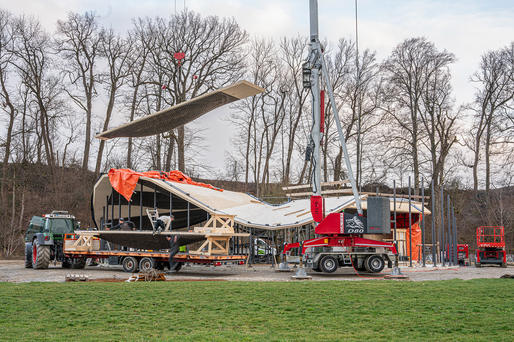 hybrid flax pavilion by intcdc of university of stuttgart