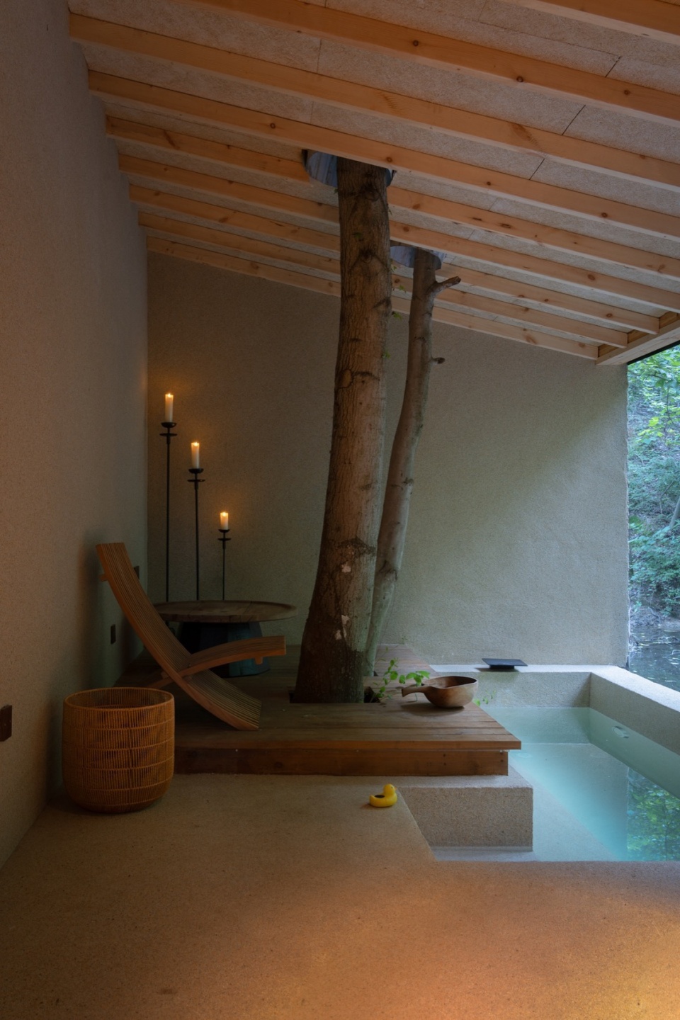 砖砌体形成墙体方便内墙装饰水洗石的施工 aquatree resort healing cabin by uao