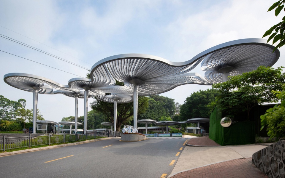 建筑云伞日景 yunshan road south distribution square of baiyun mountain