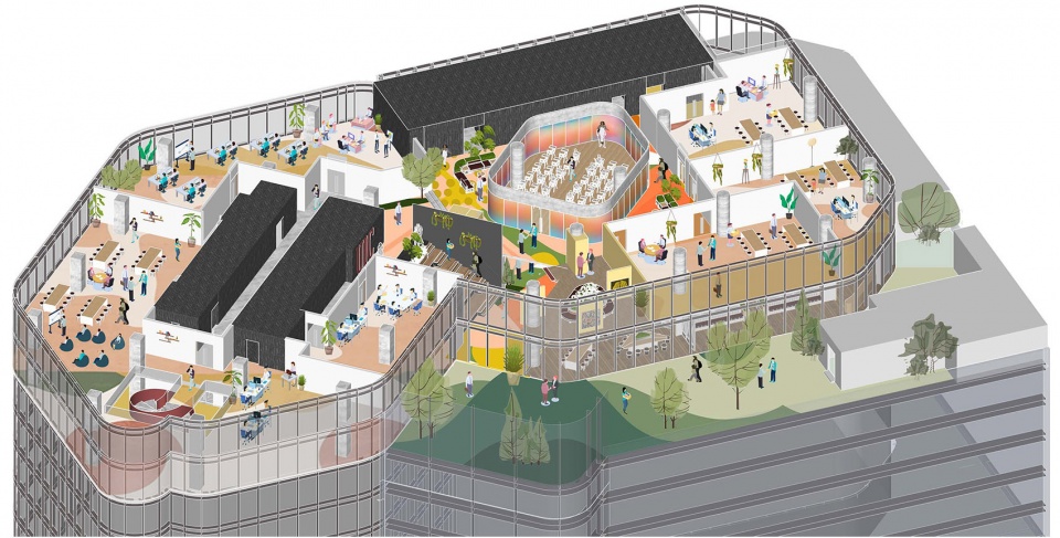 轴测分析图 9F uic innovation center kuntai mansion by duts design