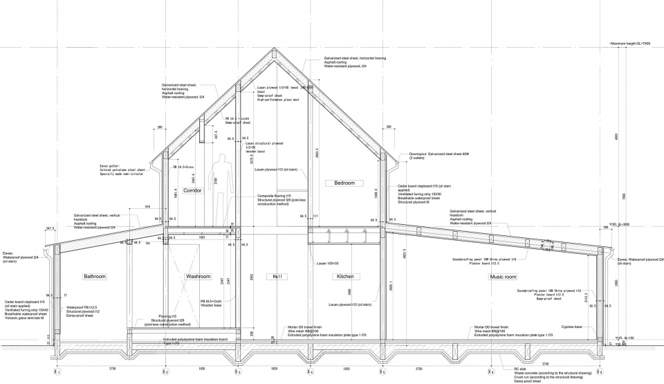 house with cross shaped earthen floor by fukei design