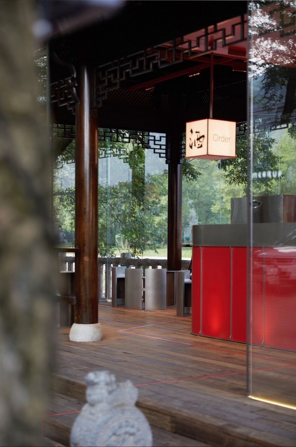 Red Pavilion under the Moon by Shejin Space Design Office