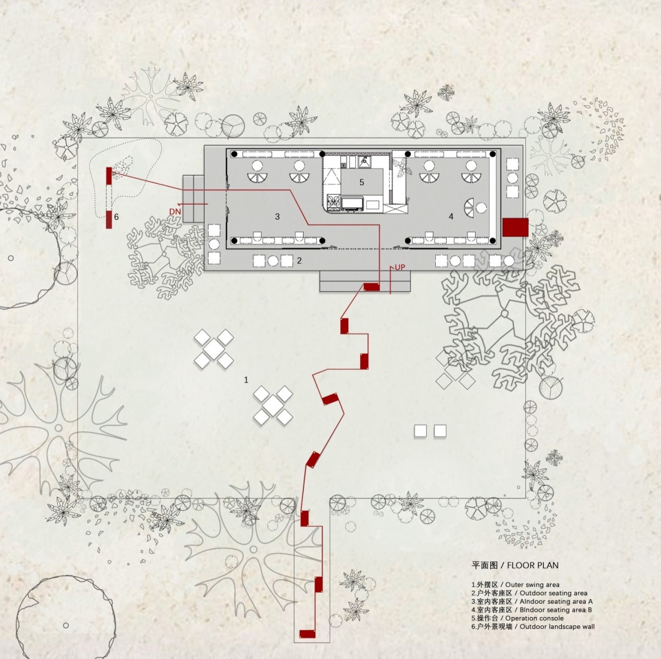 Red Pavilion under the Moon by Shejin Space Design Office