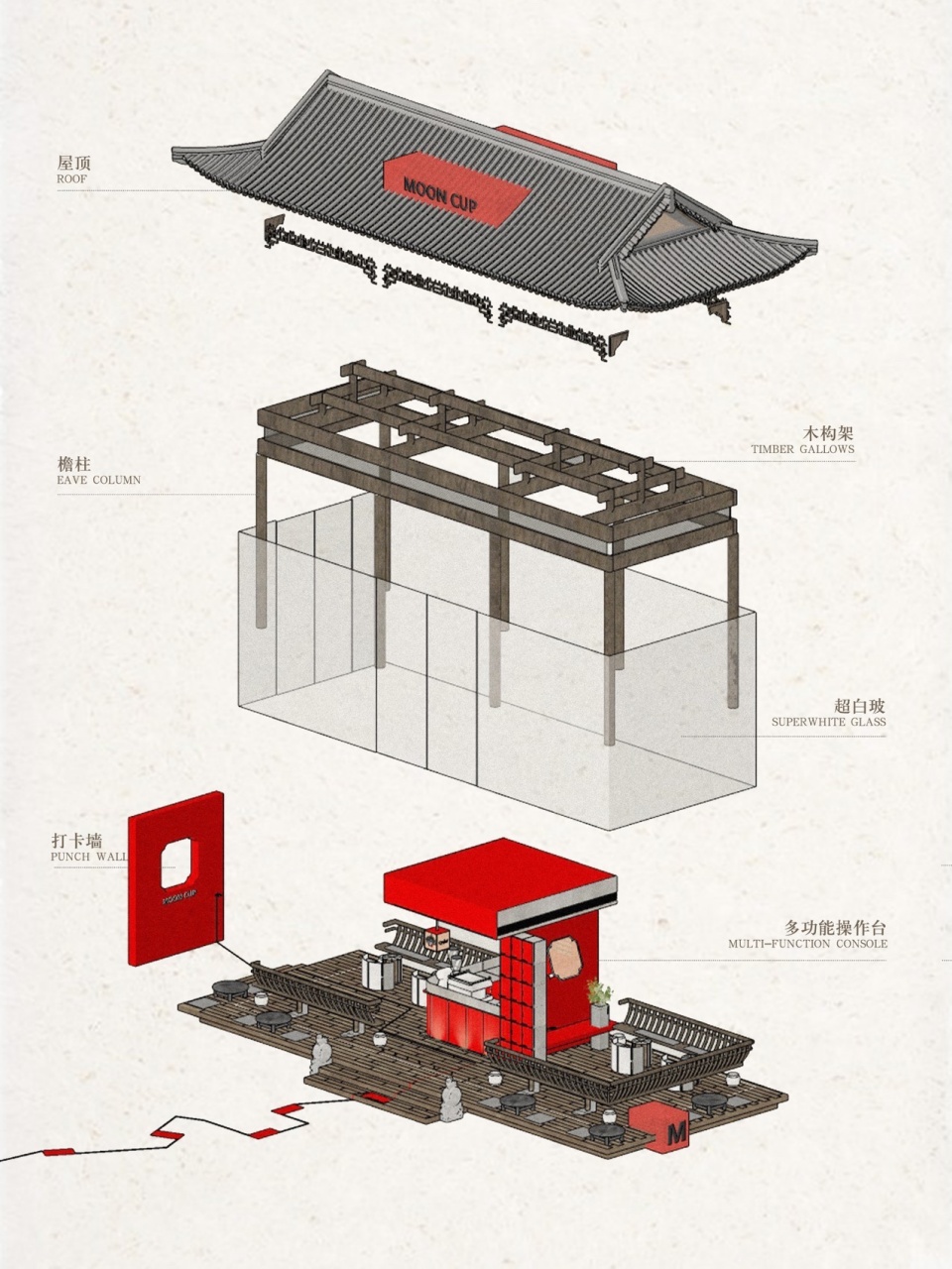 Red Pavilion under the Moon by Shejin Space Design Office
