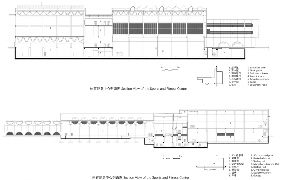 体育健身中心剖面图huilongguan sports park by cadg daqiarchitects