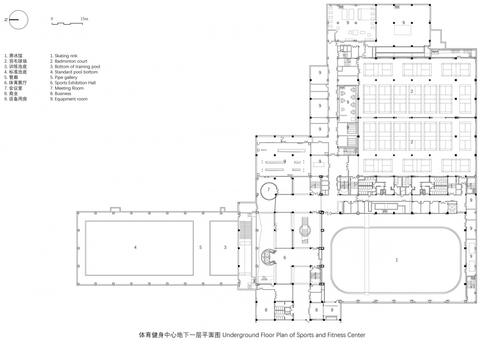 体育健身中心地下一层平面图huilongguan sports park by cadg daqiarchitects