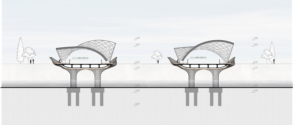 剖面图 section©赵逵教授工作室 gezihua bridge