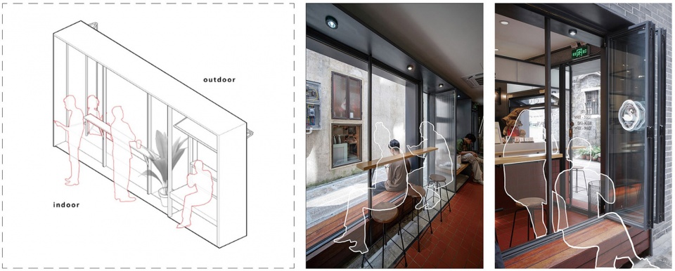 大窗内形成不同姿态的内外座位 Different postures of internal and external seating arrangements are formed within the large windows ©URBAN NoMAD