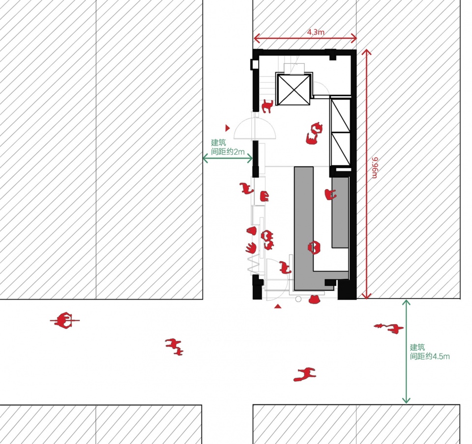 平面分析图:室内空间向室外街巷“延申” Plan analysis diagram Indoor space “extends” towards outdoor streets and alleys ©URBAN NoMAD