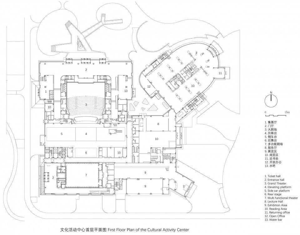 文化活动中心一层平面图huilongguan sports park by cadg daqiarchitects