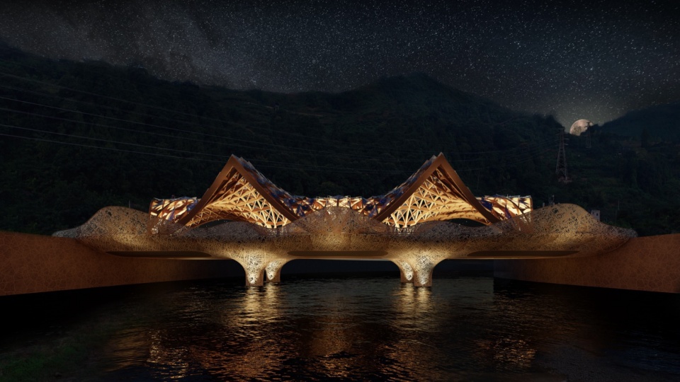 透视立面渲染图 Perspective Elevation Rendering©赵逵教授工作室 gezihua bridge