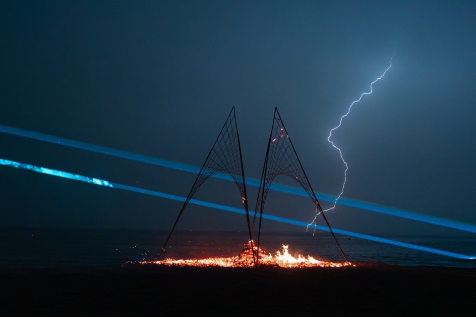 fire wings seaside bonfire at the 2024 aranya theater festival by atelier heimat