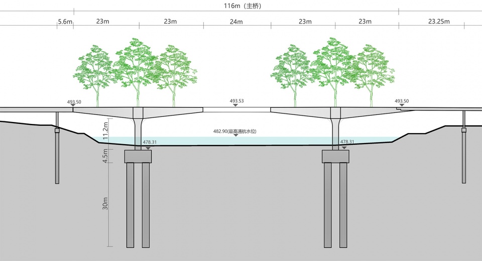 主桥桥型立面布置图(四川西南交大土木工程设计有限公司) chengdu floating park bridge
