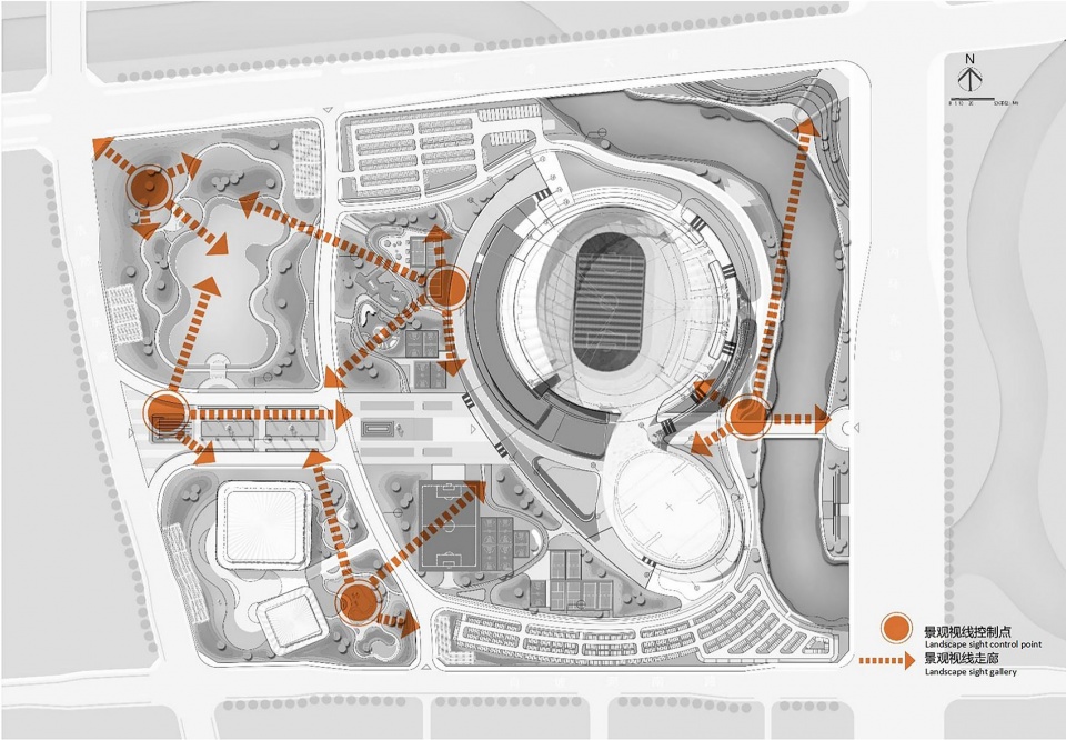 全民运动中心的景观轴线 xiangyang national sports center
