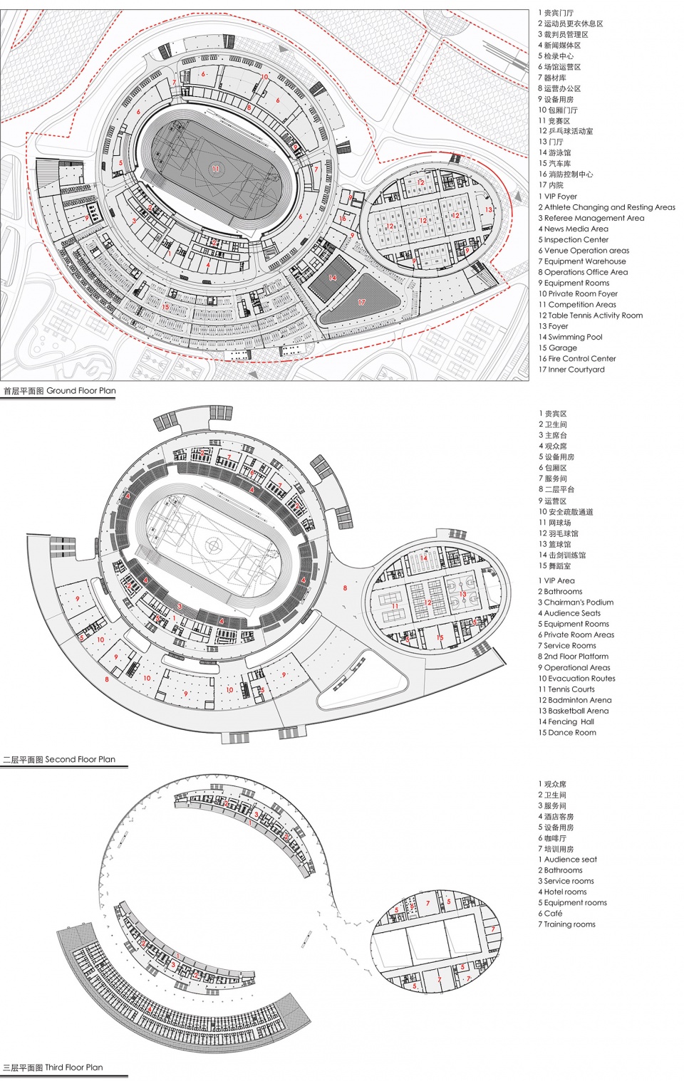 各层平面图 xiangyang national sports center