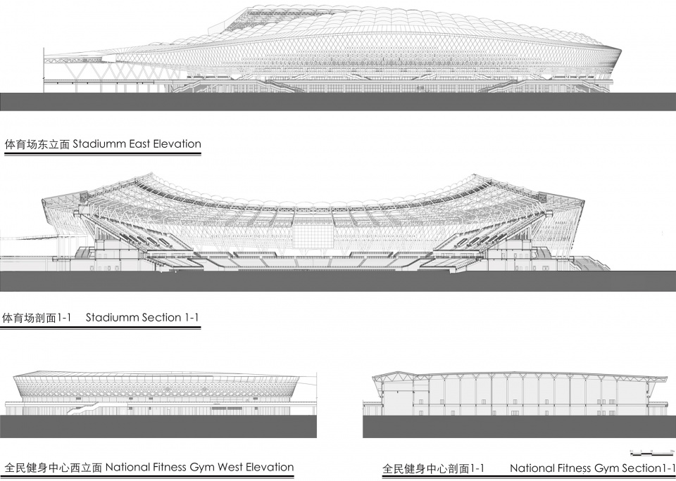 立面和剖面图 xiangyang national sports center