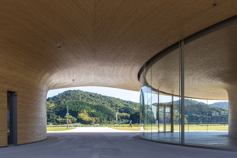 mabi reconstruction disaster prevention park bamboo gate by kengo kuma