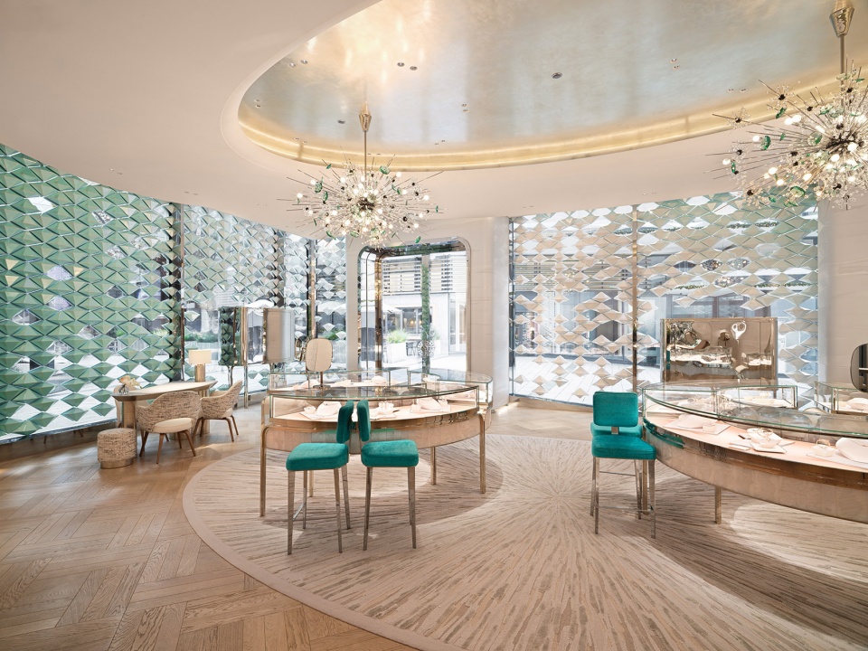 mvrdv designs facade of iridescent hand crafted ceramic diamonds for tiffany co store in stuttgart