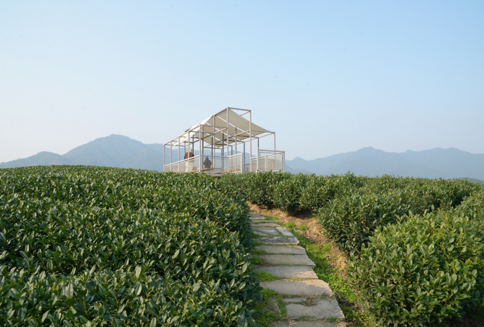 a floating pavilion on a tea mountain by youmu architects