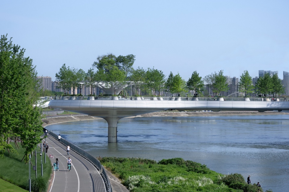 滨河步道与莲桥(河狸景观摄影) chengdu floating park bridge