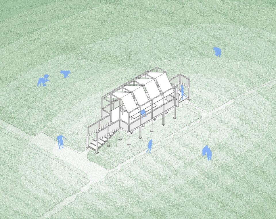 轴测图 ©由牧建筑a floating pavilion on a tea mountain