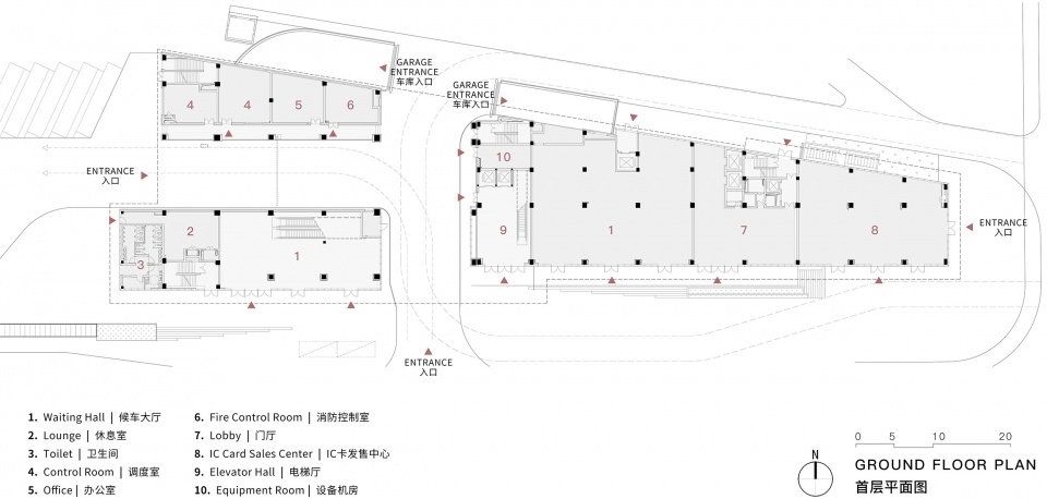 Ground Floor Plan 首层平面图©UAD hangzhou west station bus hub