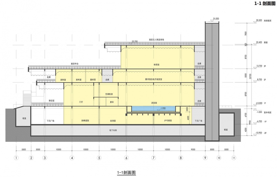 蛇口文体公园 1 1剖面图 shekou cultural and sports park