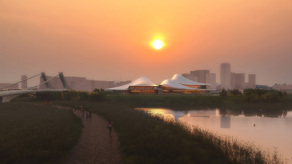 ZHA Caoe River Culture Art Centre BridgeApproach
