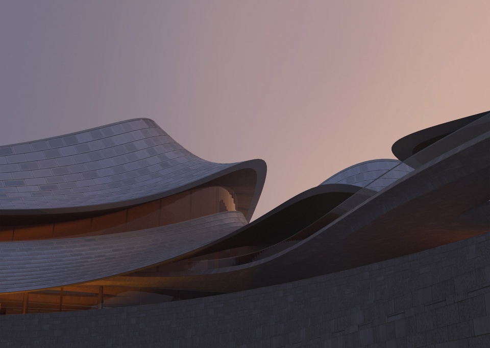 ZHA Caoe River Culture Art Centre Render by Proloog Roofs 2