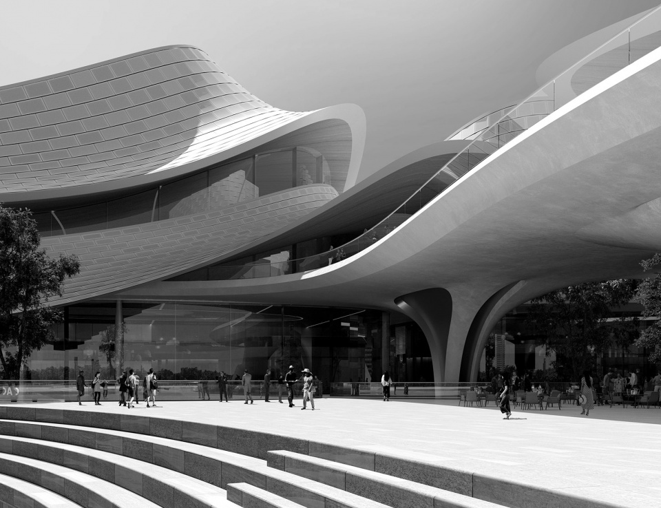ZHA Caoe River Culture Art Centre Render by Proloog CloseUp