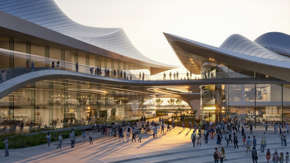 ZHA Caoe River Culture Art Centre Render by Atchain courtyard view
