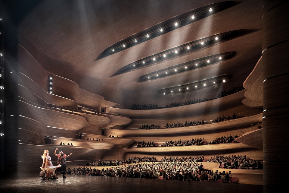 ZHA Caoe River Culture Art Centre Render by Tegmark Theatre