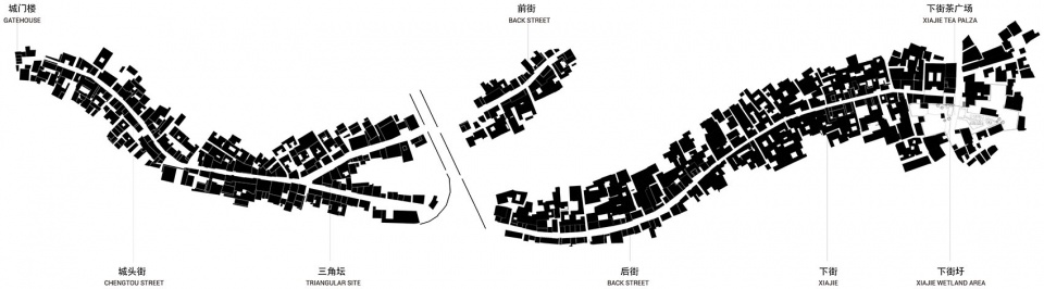 古市老街肌理及项目区位© 衍述设计Pattern of Gushi Historical Street and the Location of the Plazatwo and a half xiajie tea plaza