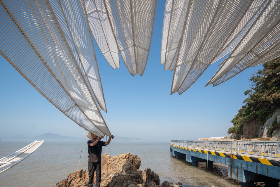 seaside pavilion on chai shan island zhoushan by