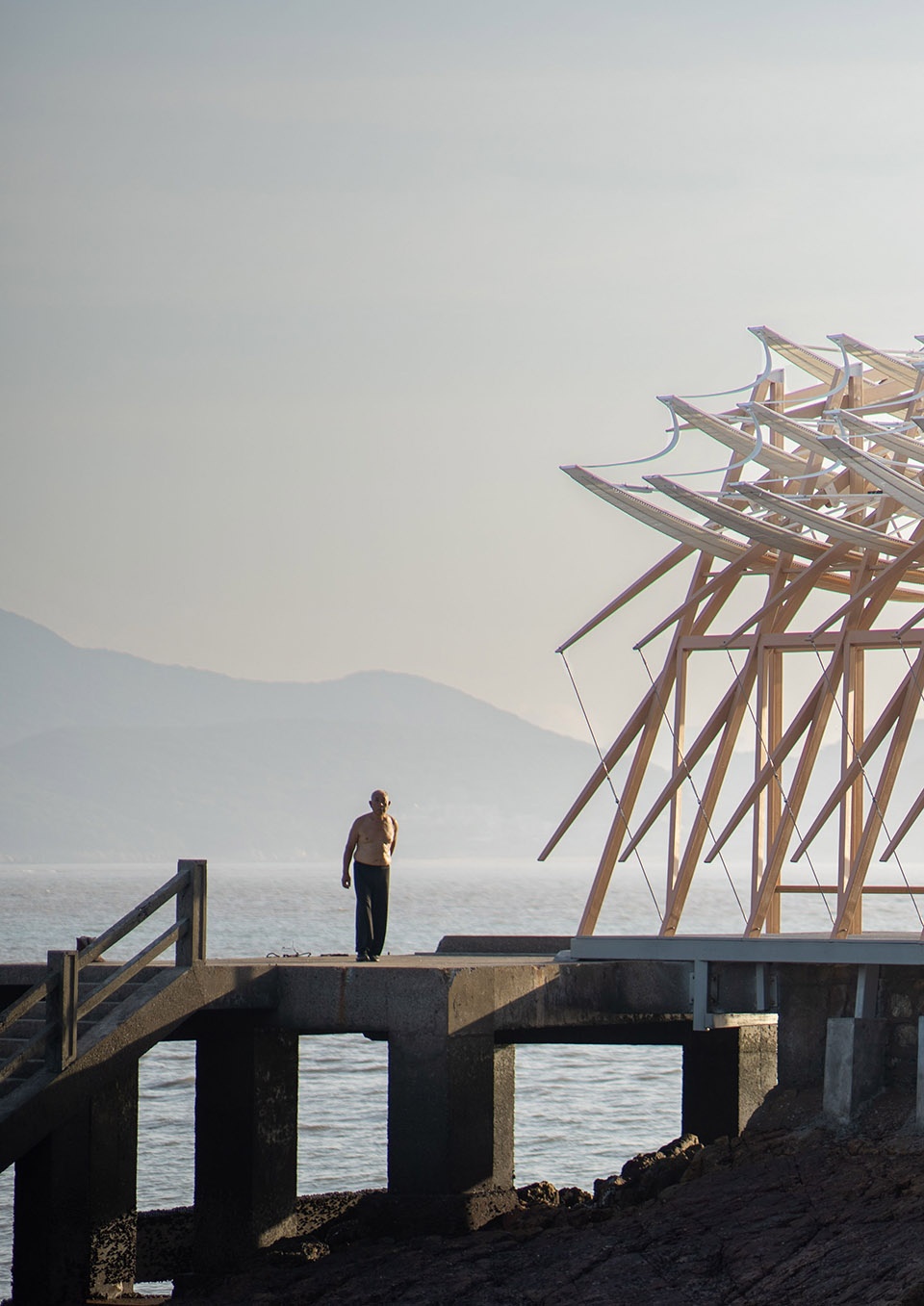 seaside pavilion on chai shan island zhoushan by