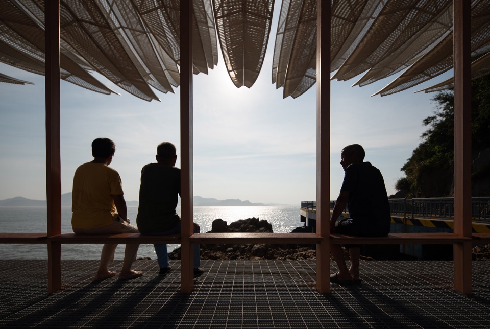 seaside pavilion on chai shan island zhoushan by