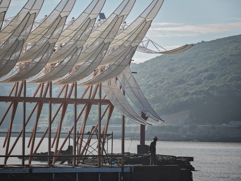 seaside pavilion on chai shan island zhoushan by