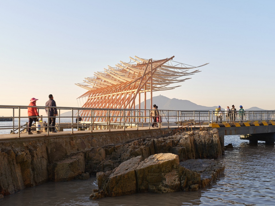 seaside pavilion on chai shan island zhoushan by