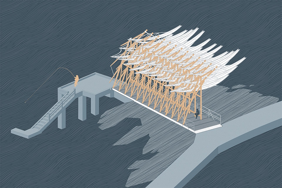 seaside pavilion on chai shan island zhoushan by