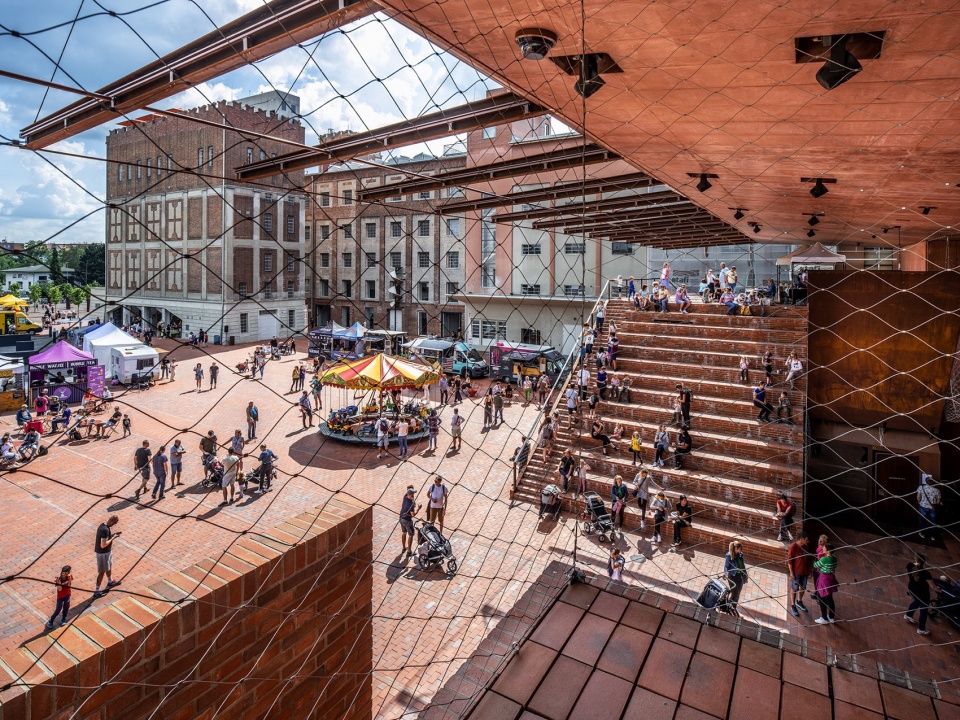 gampa and sfera with public spaces of automatic mills in pardubice by sepka architekti