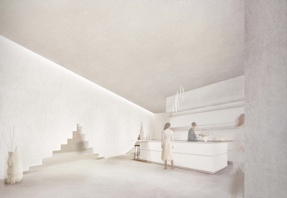 The architectural illustration shows the integration of the exterior and interior ©HAS design and research