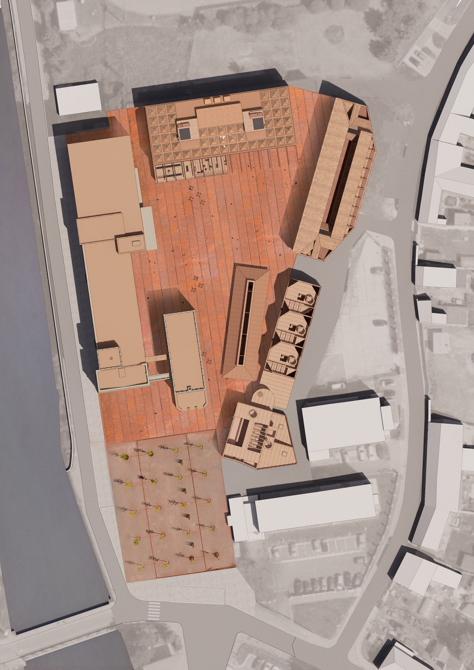 Public spaces siteplan gampa and sfera with public spaces of automatic mills