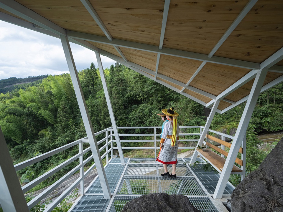 linear steel pavilion group in baishuidong by youtian architects