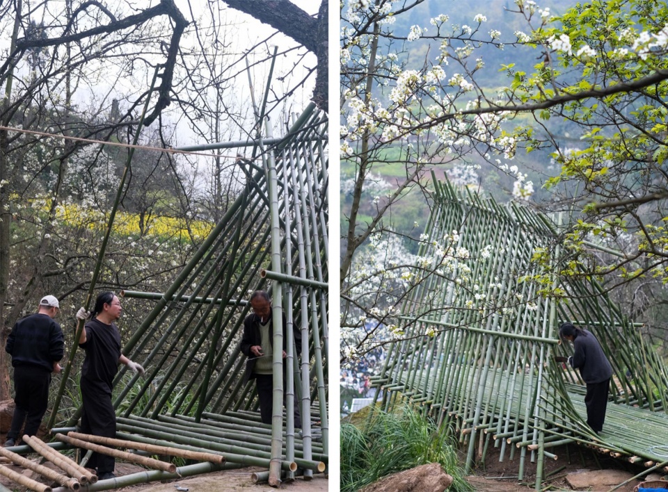 铺地板和打磨毛刺 ©小隐建筑 Petal Pavilion 拷贝
