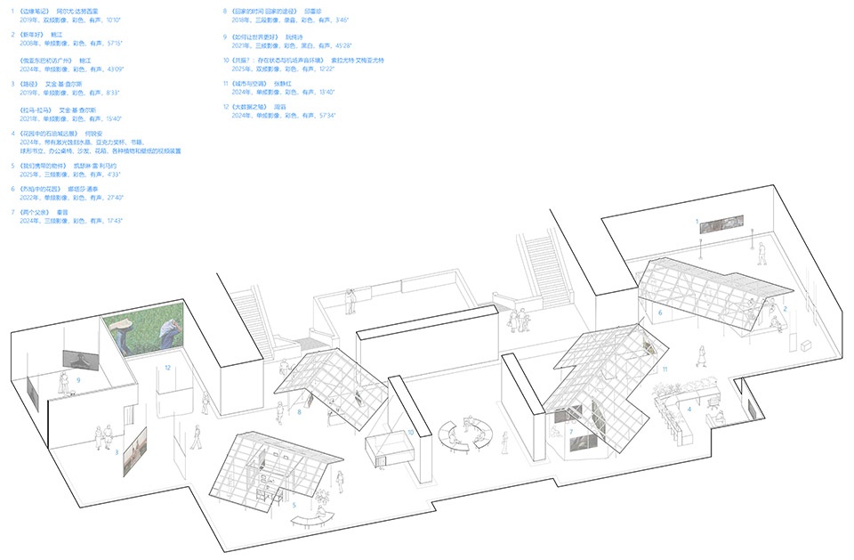 a settlement with sloping roofs exhibition design by atelier waterside
