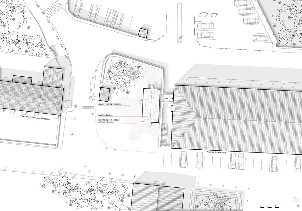 development of the entrance forecourt of the montlaur barracks in bonifacio by orma architettura