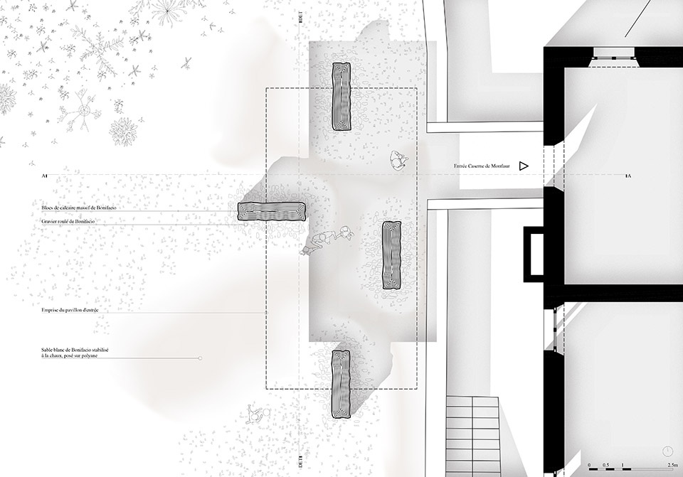 development of the entrance forecourt of the montlaur barracks in bonifacio by orma architettura