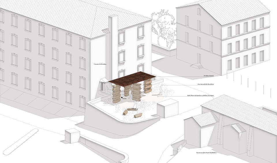 development of the entrance forecourt of the montlaur barracks in bonifacio by orma architettura