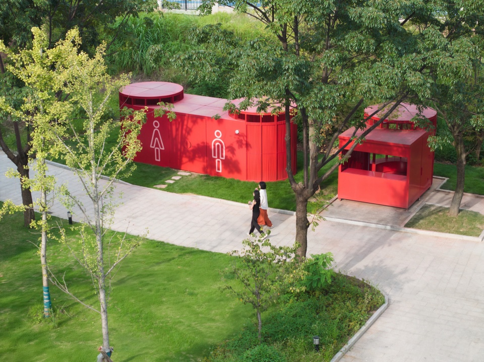 弧形卫生间模块鸟瞰 Curved Restroom Module Aerial ©梅可嘉