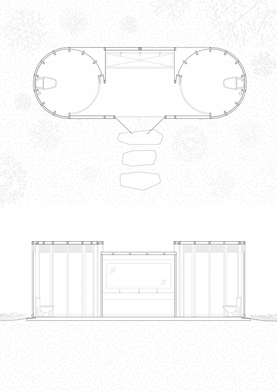 D05 弧形卫生间模块平面剖面图 Curved Restroom Module Plan and Section ©衍述设计 Studio REN